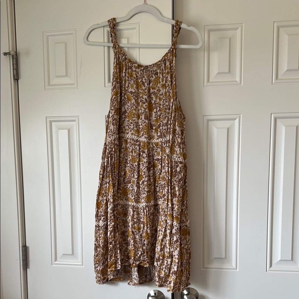 Brown and Cream Tiered Mini Sundress with Scoop Neck